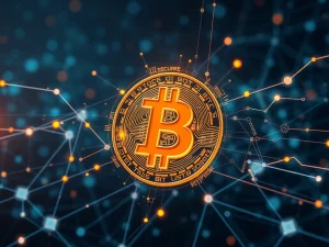A visual representation of Bitcoin's blockchain integrating ZK fraud proofs, symbolizing enhanced Bitcoin DeFi security and compliance.