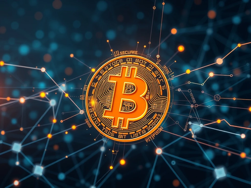 A visual representation of Bitcoin's blockchain integrating ZK fraud proofs, symbolizing enhanced Bitcoin DeFi security and compliance.