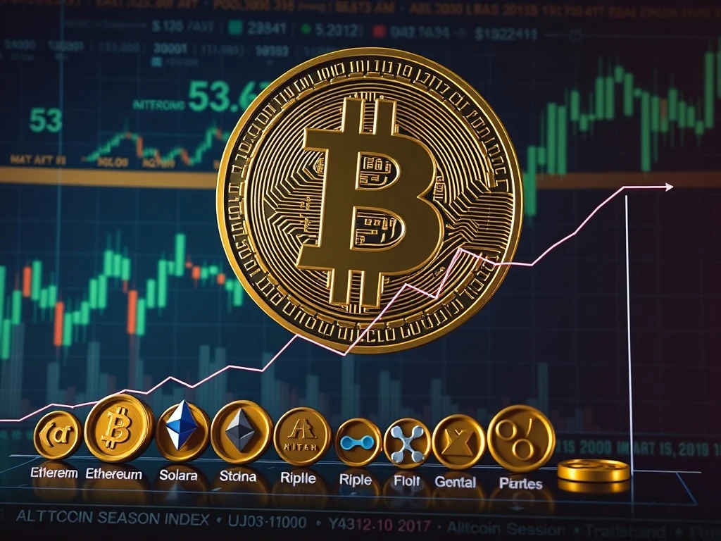 Chart showing Bitcoin Dominance rising as the Altcoin Season Index falls, illustrating a significant shift in crypto market capital.
