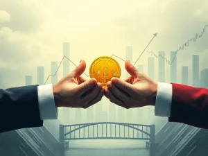 A visual metaphor showing Bitcoin ETFs bringing unprecedented stability to the crypto market, with financial graphs leveling out and institutional capital flowing in, symbolizing reduced Bitcoin volatility.