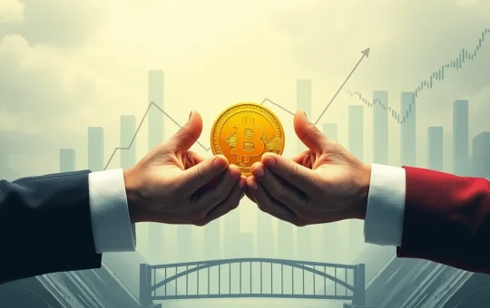 A visual metaphor showing Bitcoin ETFs bringing unprecedented stability to the crypto market, with financial graphs leveling out and institutional capital flowing in, symbolizing reduced Bitcoin volatility.