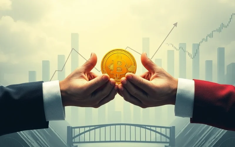 A visual metaphor showing Bitcoin ETFs bringing unprecedented stability to the crypto market, with financial graphs leveling out and institutional capital flowing in, symbolizing reduced Bitcoin volatility.