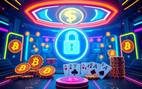 Digital casino chips and Bitcoin symbols representing the surge in anonymous Bitcoin gambling.