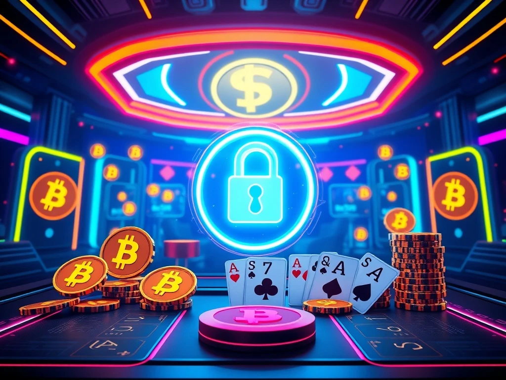 Digital casino chips and Bitcoin symbols representing the surge in anonymous Bitcoin gambling.