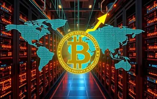 A visual representation of Bitcoin hashrate reaching record levels, emphasizing the strength and security of the Bitcoin network.