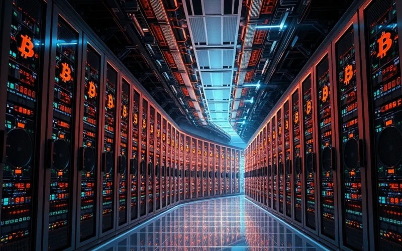 Visualizing the immense computational power behind Bitcoin's record hashrate, showcasing global Bitcoin mining expansion.