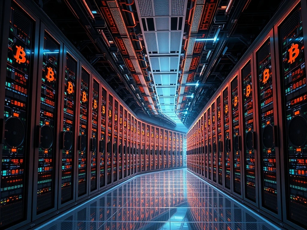 Visualizing the immense computational power behind Bitcoin's record hashrate, showcasing global Bitcoin mining expansion.