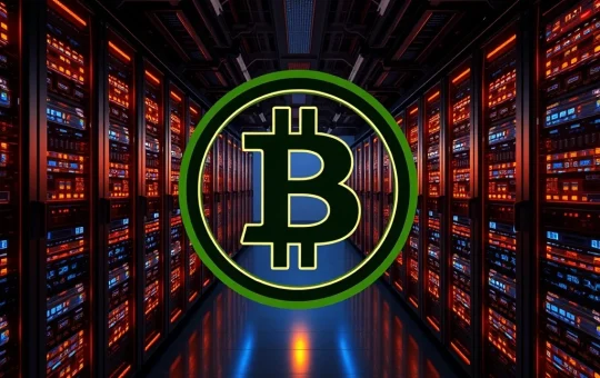 A visual representation of Bitcoin's surging hashrate, showing powerful servers and global connectivity, symbolizing enhanced Bitcoin mining and network security.