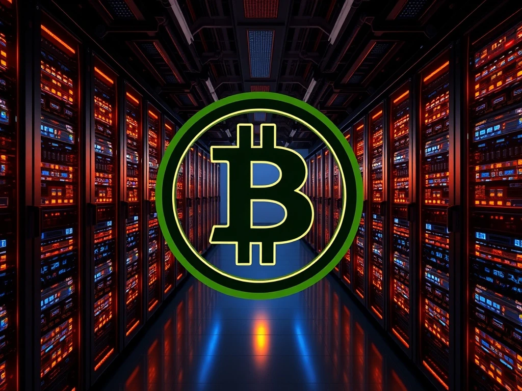 A visual representation of Bitcoin's surging hashrate, showing powerful servers and global connectivity, symbolizing enhanced Bitcoin mining and network security.