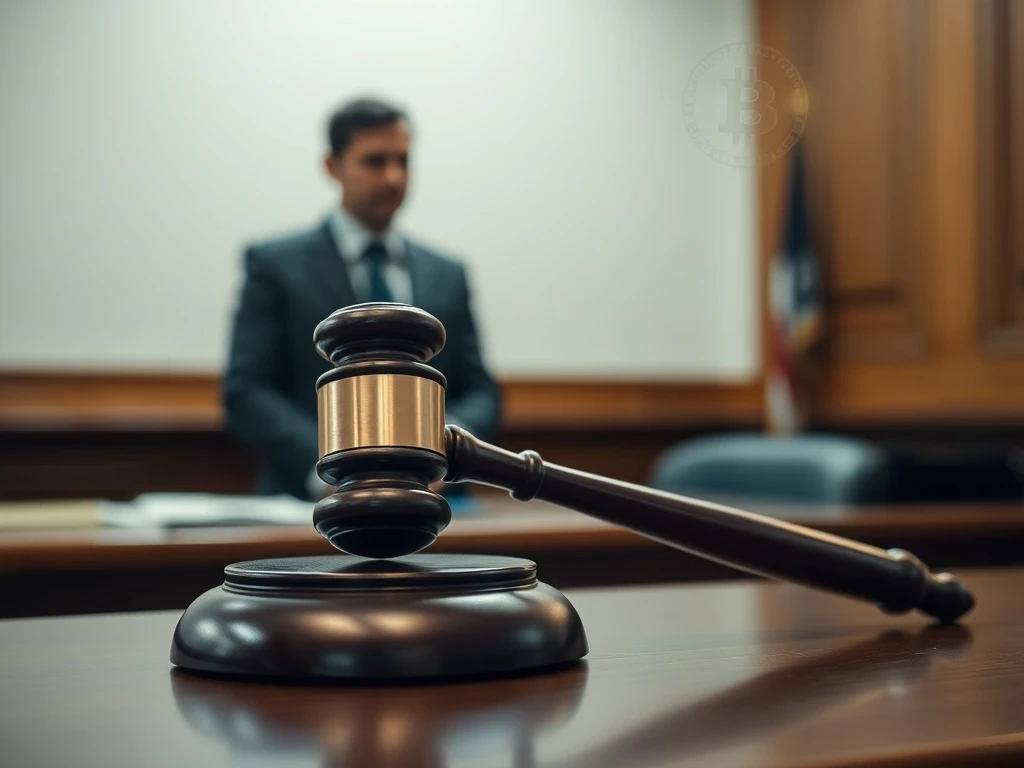 A gavel rests on a bench, symbolizing the critical legal decision in a high-profile Bitcoin kidnapping case where bail conditions were set.