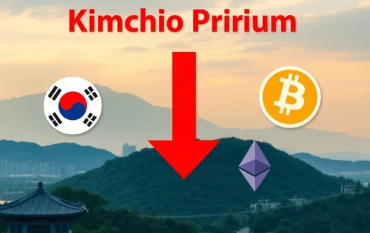 A chart showing the Bitcoin Kimchi Premium falling, illustrating South Korea's crypto prices lagging global markets due to unusual market dynamics.