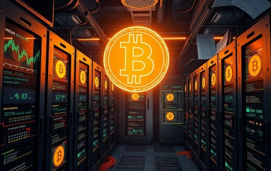 Bitcoin mining facility showcasing advanced ASIC machines and energy-efficient technology