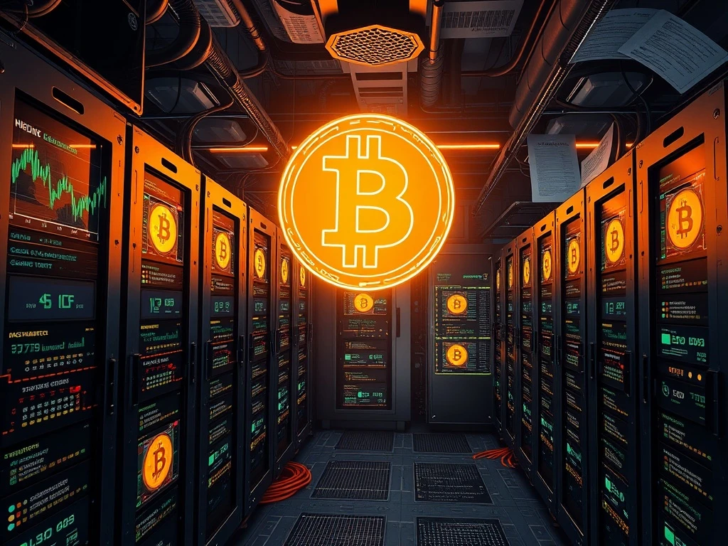 Bitcoin mining facility showcasing advanced ASIC machines and energy-efficient technology