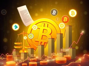 Visualizing Bitcoin News and Altcoin Momentum: Digital charts showing altcoins surging, driven by regulatory shifts and market excitement.