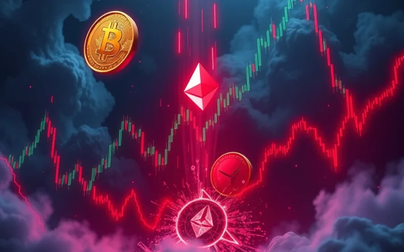 Bitcoin and Ethereum price crash triggering massive crypto liquidations