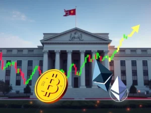 Bitcoin and Ethereum price charts reacting to Fed policy anticipation