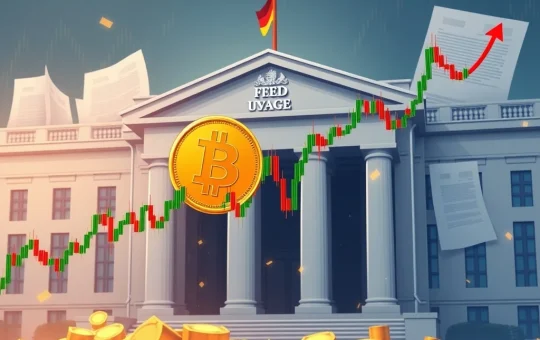 Bitcoin price chart with Fed policy documents reflecting market uncertainty