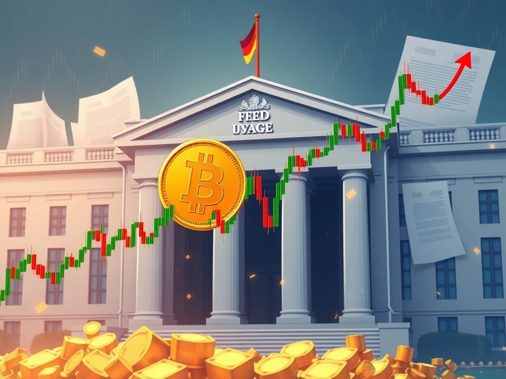 Bitcoin price chart with Fed policy documents reflecting market uncertainty