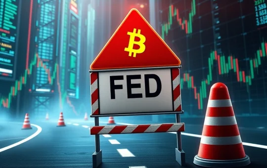 Bitcoin price chart with roadblock showing Fed's impact on crypto bull run