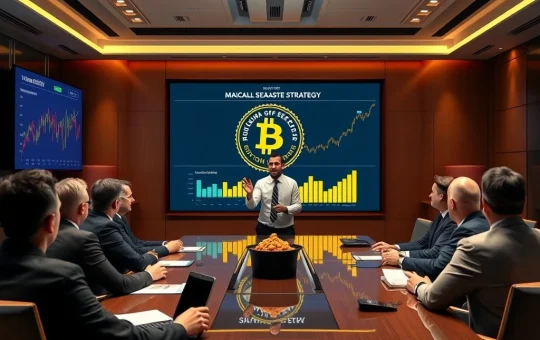 Michael Saylor presenting Bitcoin strategy during a corporate earnings call