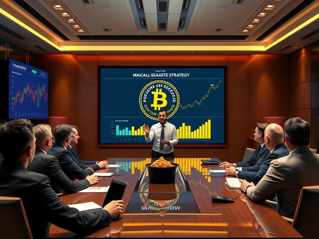 Michael Saylor presenting Bitcoin strategy during a corporate earnings call