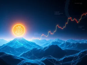 Bitcoin symbol glowing above a financial graph showing market resilience