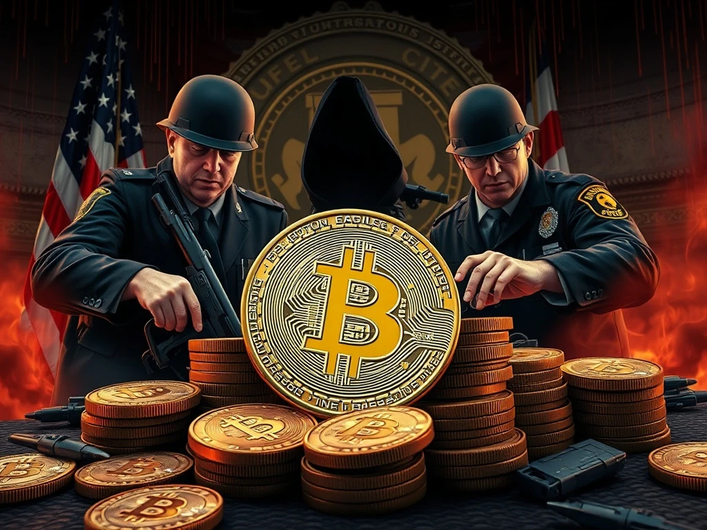 U.S. law enforcement seizing Bitcoin in a major crypto crime crackdown