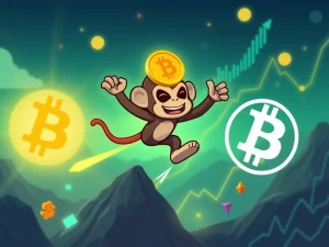 A Node Monkey Bitcoin NFT soaring in value, representing the explosive surge in Bitcoin NFTs.