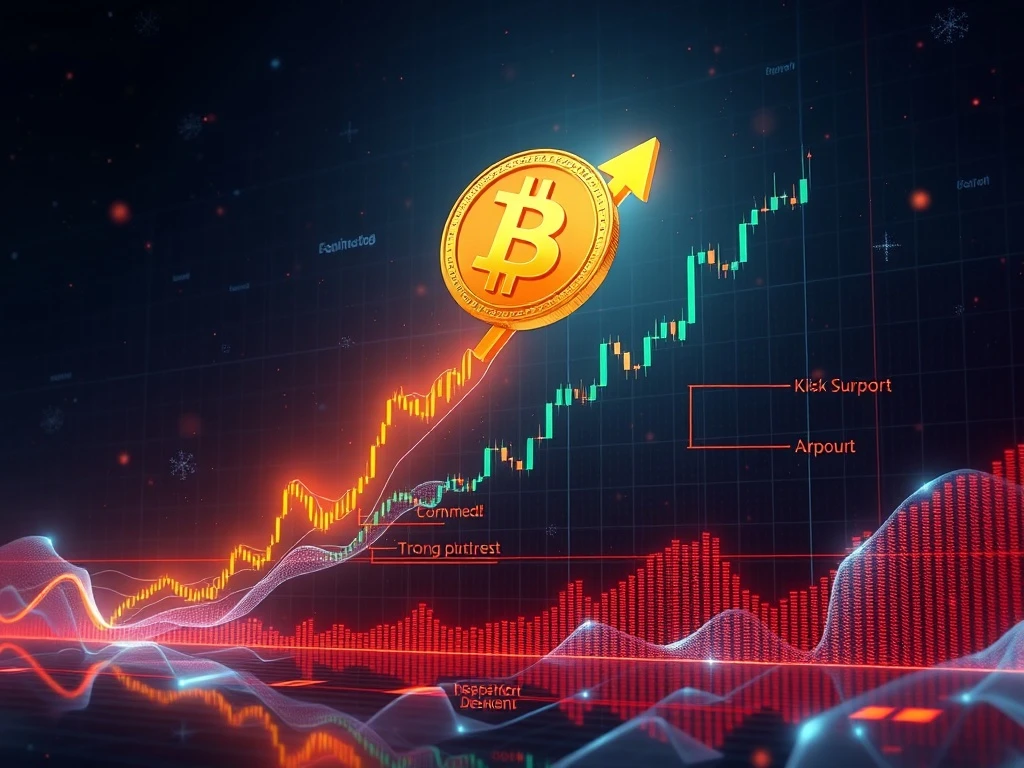 A chart showing Bitcoin price surging towards $125K, with key support levels defended by bullish momentum.