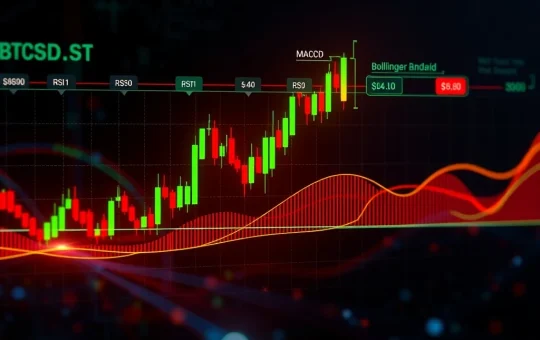 A detailed chart illustrating BTCUSDT technical analysis, showing price movements and various trading indicators, providing a comprehensive Bitcoin price analysis.