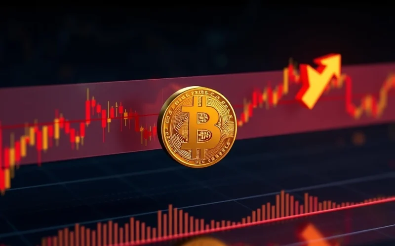 Bitcoin price chart showing BTC testing $119K resistance, with arrows indicating potential crypto breakout or breakdown scenarios.