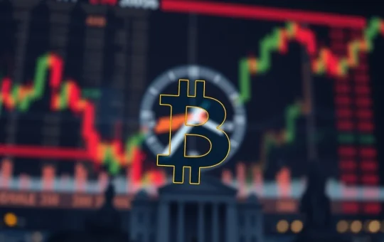 Bitcoin price chart alongside financial news headlines and a clock, illustrating the anticipation for the Fed decision and its impact on the crypto market.