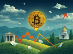 Chart showing a significant Bitcoin price drop amidst macroeconomic pressures and regulatory uncertainties, impacting investor sentiment.