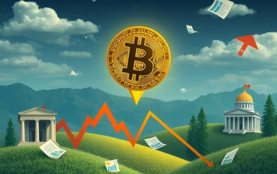 Chart showing a significant Bitcoin price drop amidst macroeconomic pressures and regulatory uncertainties, impacting investor sentiment.