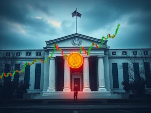 Bitcoin price chart at critical support level with Fed decision looming