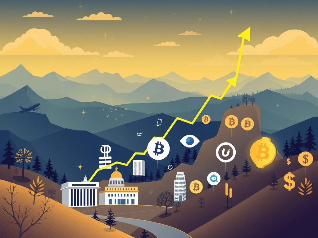 Bitcoin price chart rising, symbolizing institutional adoption driven by pension funds and ETF inflows.