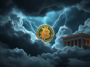Bitcoin price chart showing a sharp decline, symbolizing the recent crypto liquidations and institutional selling that caused the Bitcoin Price Drop.