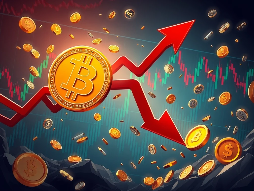 A visual representation of a significant Bitcoin Price Drop, showing the cryptocurrency's value falling amidst market turmoil.