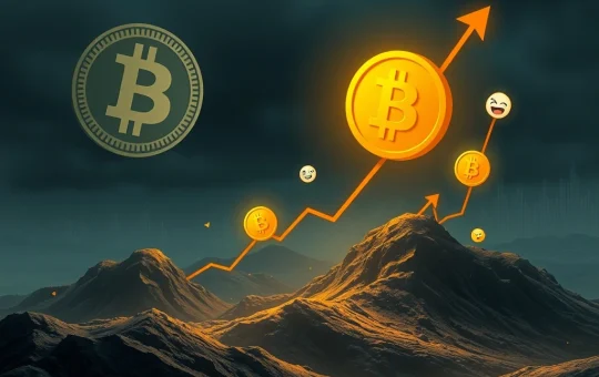 A visual representation of the crypto market's current state, showing Bitcoin price declining while memecoins surge, illustrating crypto volatility.
