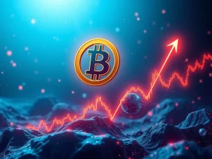 A visual representation of a surging Bitcoin price chart with an upward arrow, highlighting the potential for a Bitcoin rally.