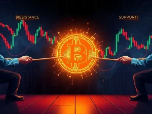 A visual representation of Bitcoin's price at a critical $115,000 juncture, highlighting key resistance and support levels.