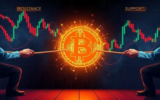 A visual representation of Bitcoin's price at a critical $115,000 juncture, highlighting key resistance and support levels.