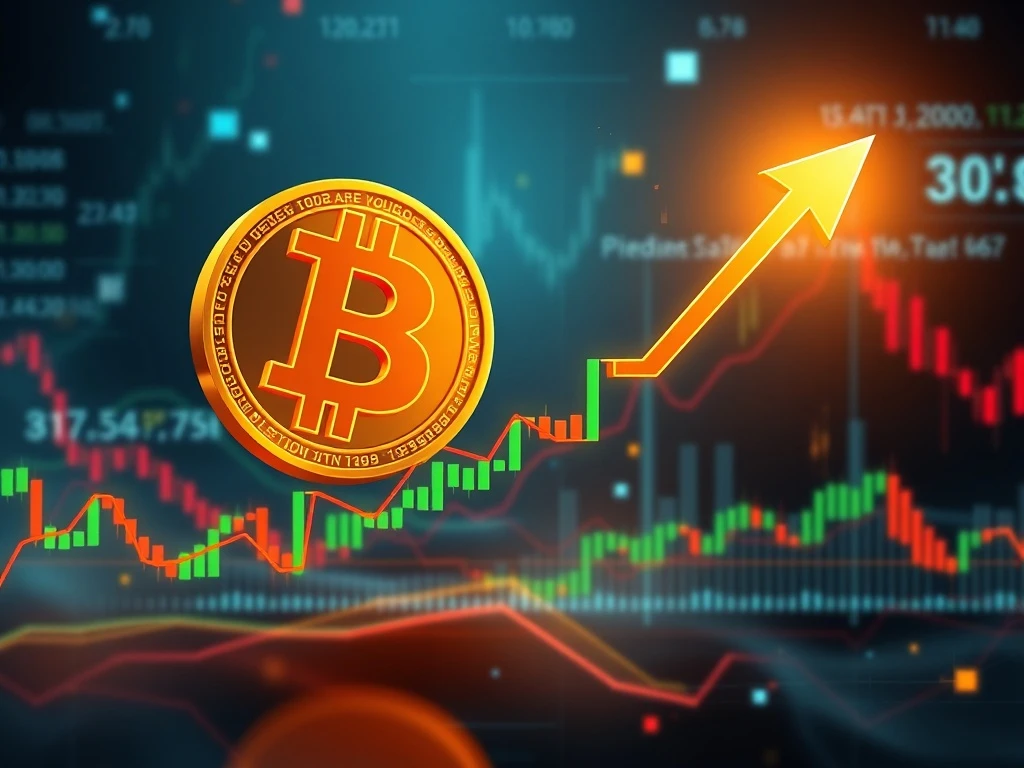 A digital chart showing Bitcoin price breaking resistance from a pennant pattern, indicating a potential surge to $135K. Highlights BTC analysis.