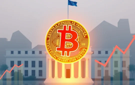 Chart showing a Bitcoin price surge, indicating its growing influence on US fiscal stability and Treasury demand.