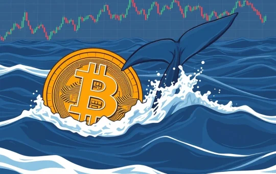Bitcoin price chart showing a dip, with whale activity influencing market volatility. A critical resistance level is highlighted.