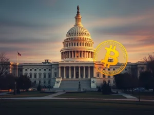 An illustration depicting the US government's strategic Bitcoin Reserve plan, emphasizing long-term digital asset holding and policy shift.
