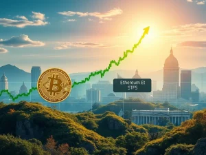 A dynamic crypto market chart showing Bitcoin's significant rebound and SUI's impressive surge, reflecting a positive market sentiment driven by Ethereum ETF speculation.