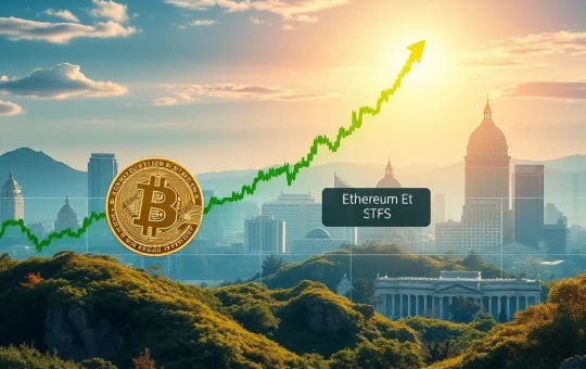 A dynamic crypto market chart showing Bitcoin's significant rebound and SUI's impressive surge, reflecting a positive market sentiment driven by Ethereum ETF speculation.