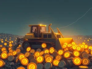 A conceptual image illustrating BSTR's 'bulldozer strategy' to reduce BTC circulating supply by targeting dormant Bitcoin reserves.