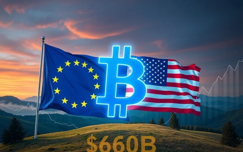 A visual representation of the EU-US trade pact's positive impact on Bitcoin news, showing growth and investment.